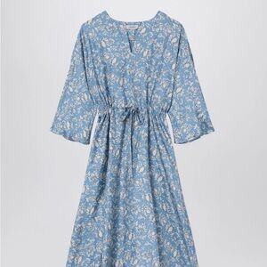 MaxMara Blue and Cream Floral Midi Dress Silk Womens Medium